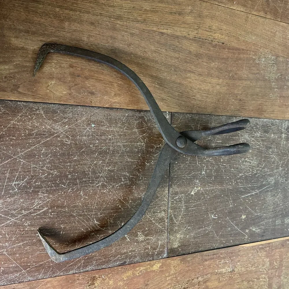 Antique‎ Ice Block Tongs Large Hand Forged Cast Iron Ice Hook Primitive Vintage